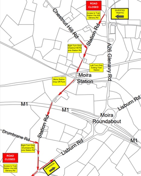An outline map showing changes to Station Road traffic flow