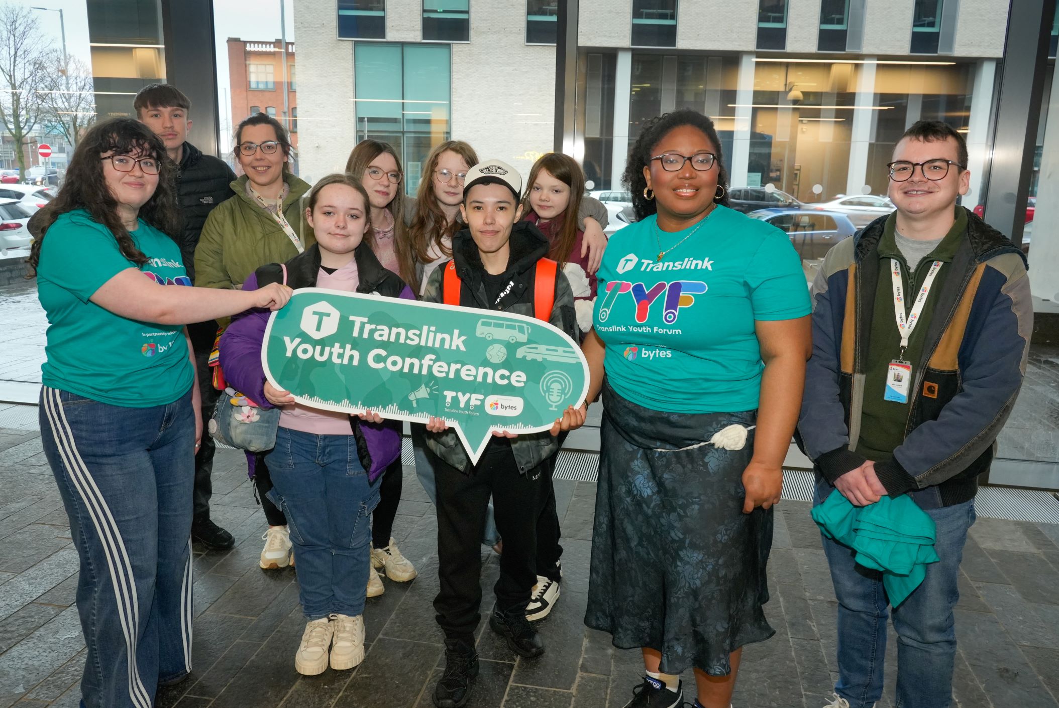 A photo showing a group of teenagers in Translink T-shirts at the 2025 Translink Youth Forum conference