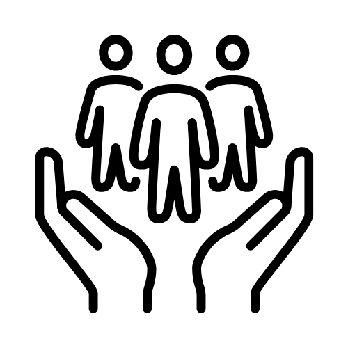 An icon showing three people surrounded by a pair of hands