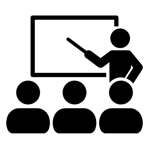 An icon showing a teacher giving a presentation with three people watching