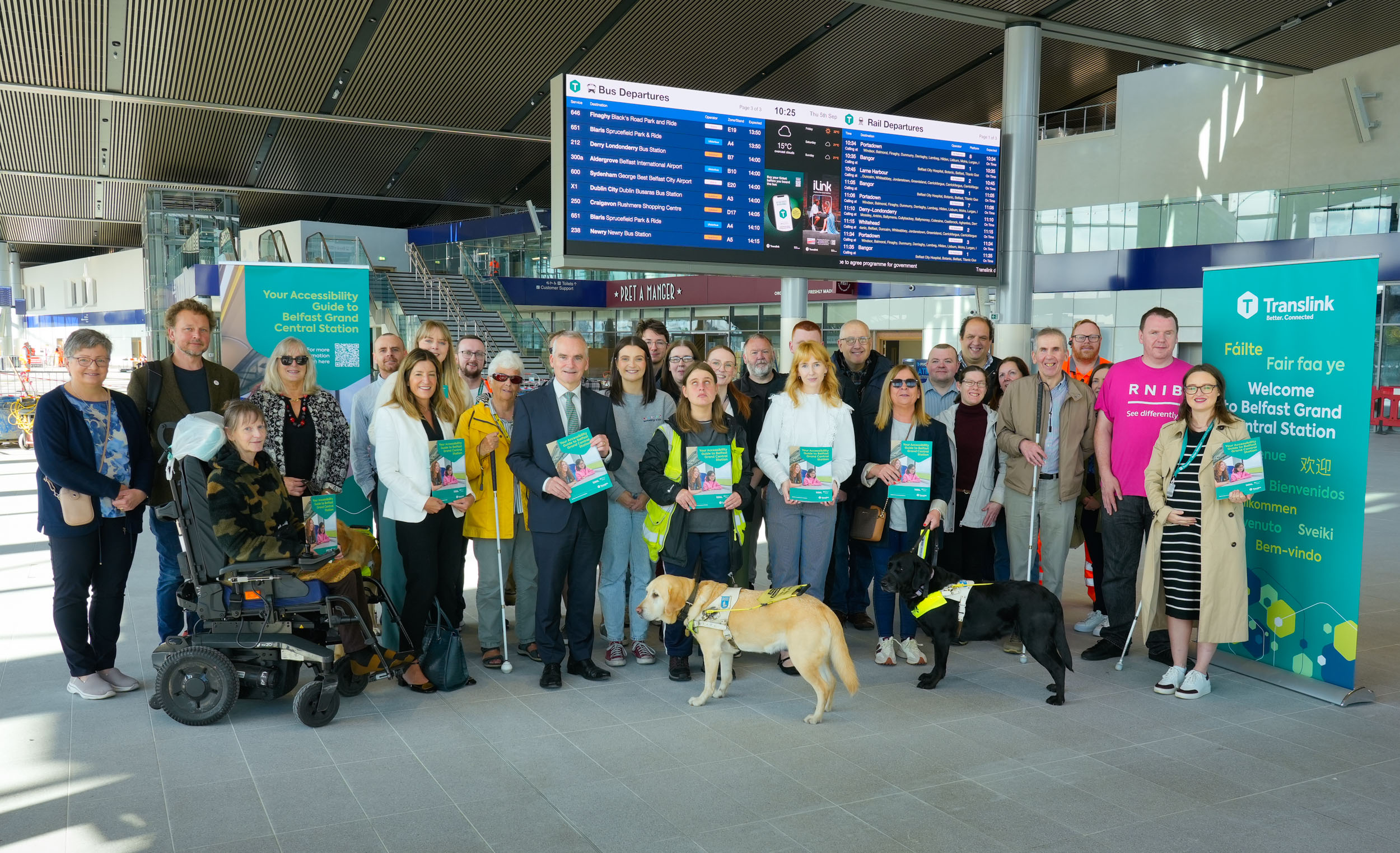 A photo of the launch of the Belfast Grand Central Station Accessibility Guide