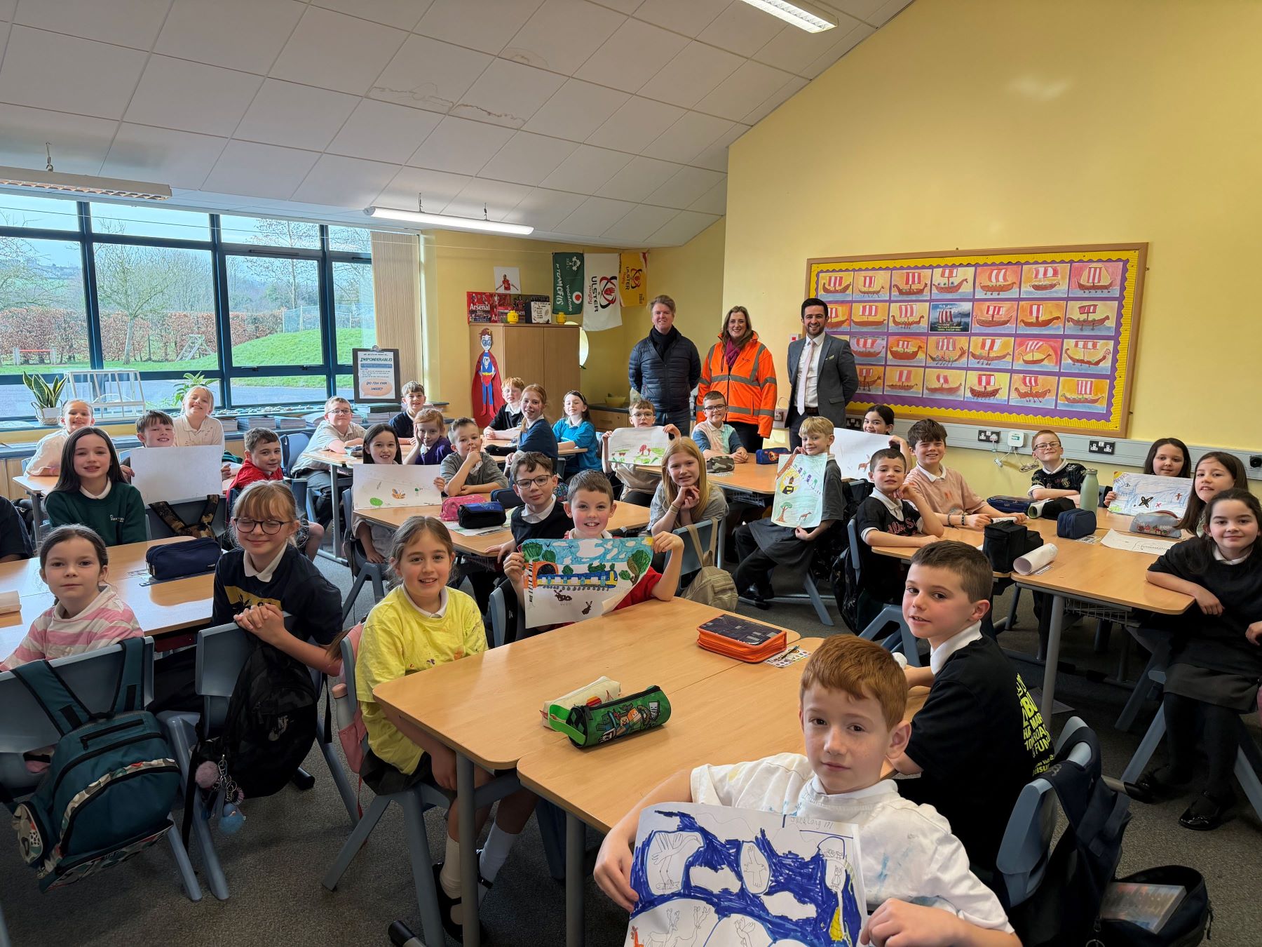 A photo of school children from Moira at a workshop with Ed Reynolds