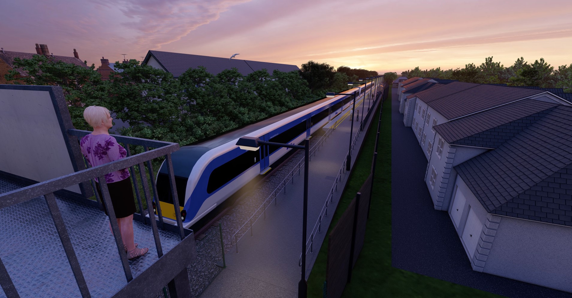 An artist's impression of a train at the extended platform at Dhu Varren