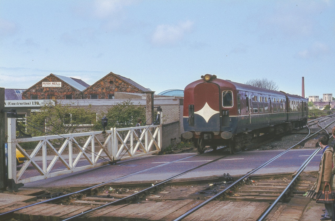 A photo from 1983 showing an NIR railcar in Coleraine