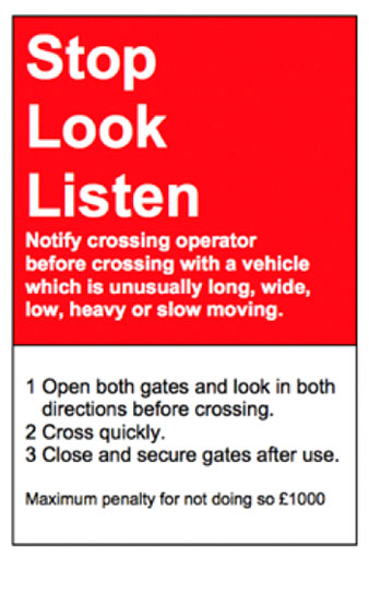 Sign used when telephone is not available that says 'Stop Look Listen'