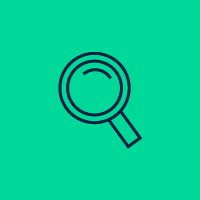 Graphic showing a magnifying glass on a green background